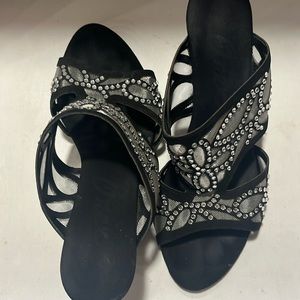 Onyx black and rhinestone size 8 very comfortable wedges.